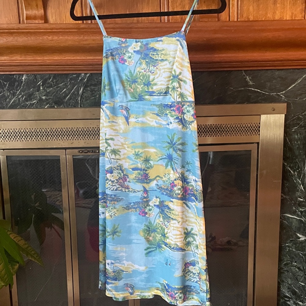 Vintage Y2K Tropical Print Spaghetti Strap Dress